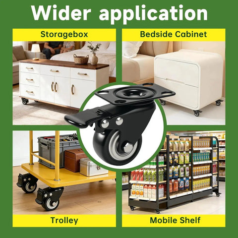 Image showing 2 Inch Heavy Duty Swivel Plate Casters Set Of 4 with quiet rolling and locking mechanism in various applications.