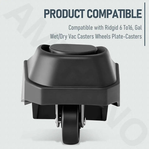 Foot Caster And Caster Wheel Set For Plate Caster Replacement Compatible With 6 To 16 Gallon Wet Dry Vacuums, front view