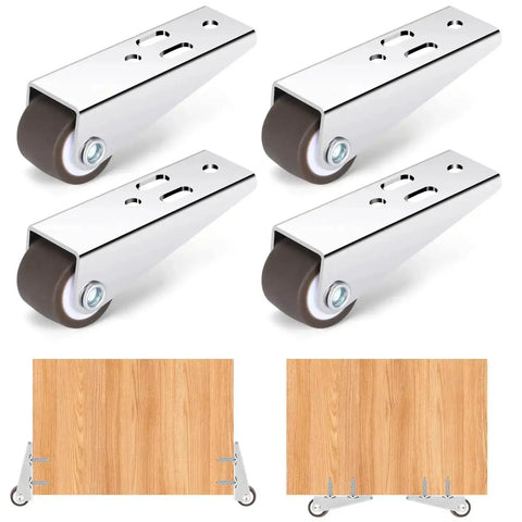 0.9 Inch Low Profile Caster Wheels Set Of 4 Long Frame Rigid Casters For Furniture DIY Small Fixed Caster Wheels For Drawers Doors Bookcases 44 Lbs Load Per Caster Vertical Or Horizontal Installation
