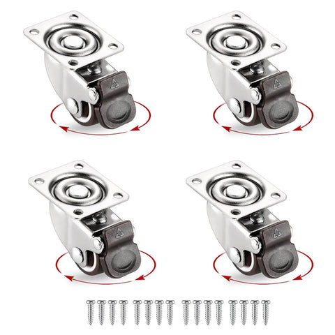 Set of 4 1 Inch Caster Wheels for Furniture Silent Bearing Swivel Plate Casters with Brakes and screws included