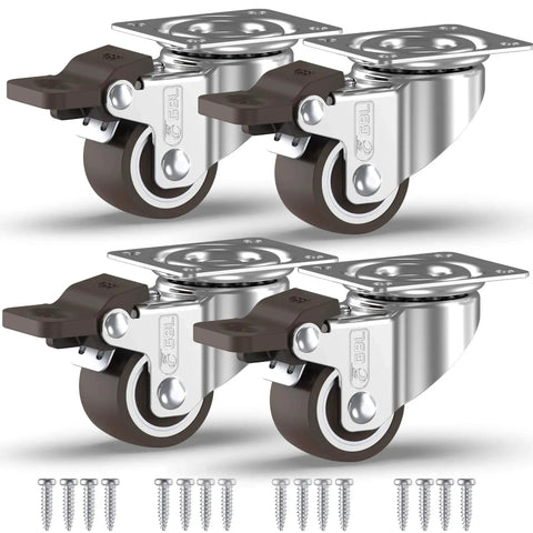 1 Inch Small Caster Wheels With 4 Brakes And Screws, 90 Lb Load Capacity, Low Profile Silent Castors For Cart And Furniture, Set Of 4