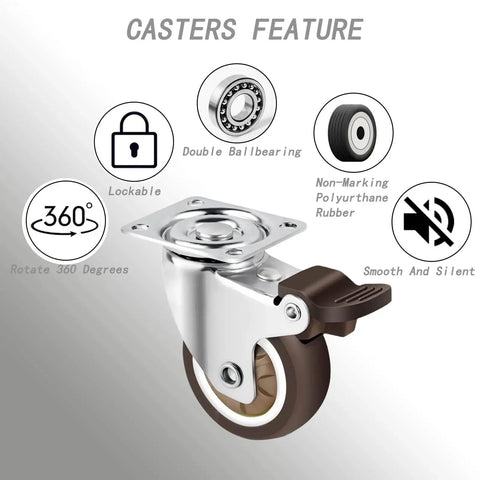 Heavy Duty 2 Inch Caster Wheels Set of 4 with Locking Casters for Carts, Furniture, Workbenches and Storage Boxes features