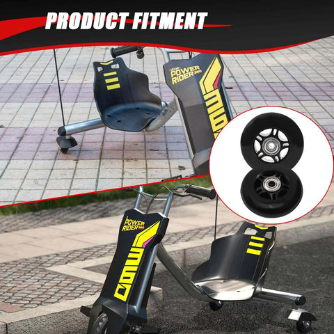 76mm x 24mm Wheels Replacement for 360 PowerRider RipRider FlashRider Caster Trike with product fitment details