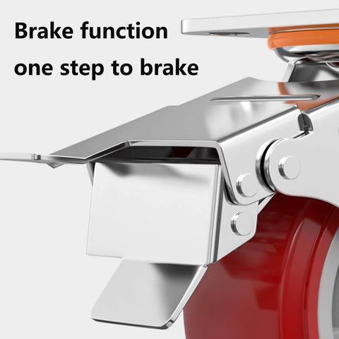 Close-up of brake function on Heavy Duty Swivel Caster Wheels Set of 4 with Dual Locking Brakes, Polyurethane Top Plate Casters