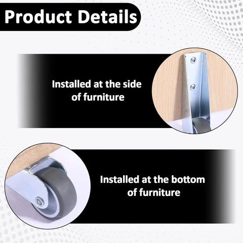 Gate Caster Wheels Replacement Set With Sinking Door Bottom Pulley, installed on furniture with rubber swivel casters