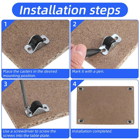 Installation guide for 12 Pcs Half Inch Fixed Small Caster Wheels Low Profile Rigid Mini Wheels Set with Mounting Screws