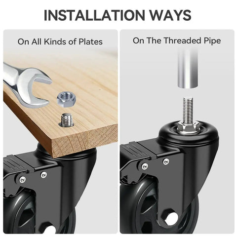 Installation guide for 4 Inch Swivel Threaded Stem Caster Wheels Set Of 4 Heavy Duty 2000 Lb Capacity Locking Casters UNC 3/8-16 X 1 Inch Stem Size