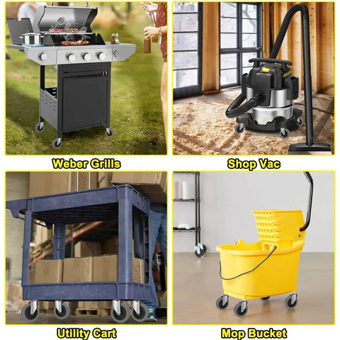 4 Inch Swivel Stem Caster Wheels, With 7/16 Inch Stem Diameter, Heavy Duty TPR Rubber Castors For Utility Carts, Mop Buckets, Shop Vac And Weber Grills, Easy Install, 4 Pack, Supports 175 Lb Per Wheel And 700 Lb Total Capacity used on various equipment