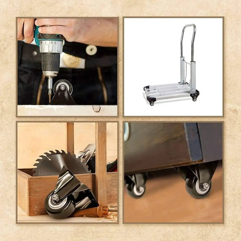 4 Pack 2 Inch Caster Wheels With Dual Locking Brakes 2 Rigid Non Swivel Fixed And 2 Swivel With Brakes on carts and benches