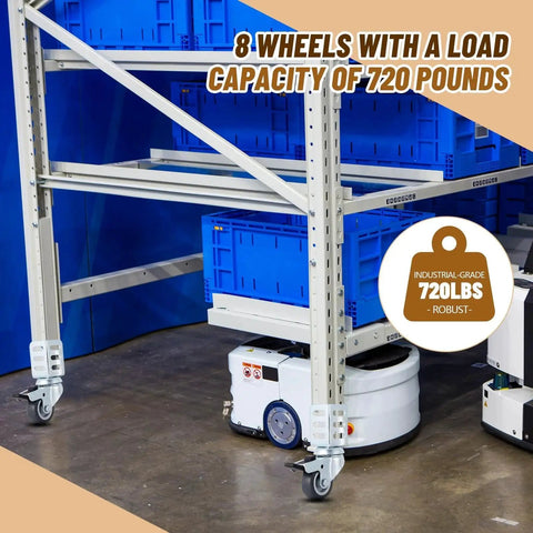 12 Pack 2 Inch Heavy Duty Storage Rack Caster Wheels With Top Brakes Swivel Corner Casters 720 Lb Total Capacity Fits Boltless Self Locking Shelving Racks Ideal For Garages Workshops And Warehouses shown installed on shelving