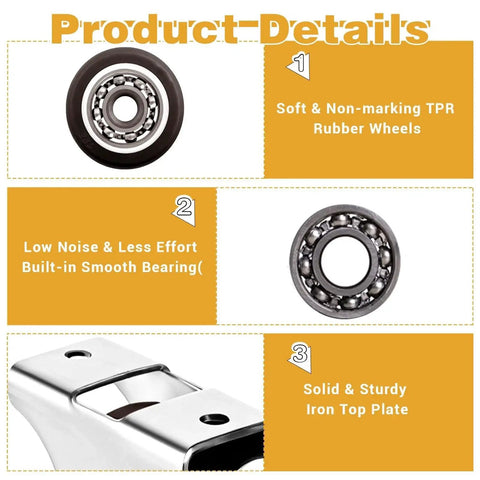 Image showing details of 16 Pack Mini 1 Inch Rigid Caster Wheels Set With Iron Top Plate And TPR Wheels Low Profile Fixed Casters.