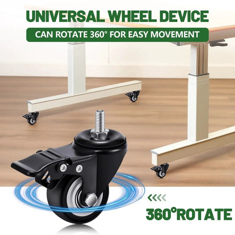 Set Of 8 M8 Caster Wheels 2 Inch Swivel Threaded Stem With Dual Brake Heavy Duty 360 Degree Polyurethane Noise Free Locking