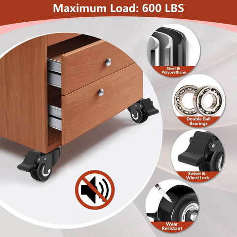 Close-up of Two Inch Heavy Duty Caster Wheels Set Of Four With Brakes Locking Industrial Swivel Top Plate Casters for furniture
