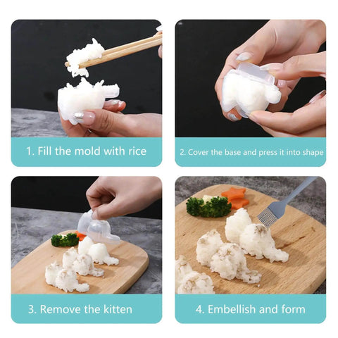 Step-by-step guide using Cat Shaped Rice Molds Set Of 2 For Fun Meal Prep And Kid Friendly Creative Lunches With Cute Sushi Rolls Mash Potatoes
