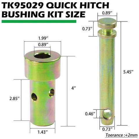 Two Pack CAT 1 Quick Hitch Adapter Bushing Kit With Top Link Pin And Lynch Pin dimensions and specifications image