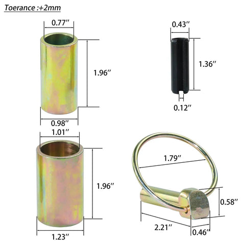 Dimensions of Two Pack CAT 1 Quick Hitch Adapter Bushing Kit With Top Link Pin And Lynch Pin For Category 1 3 Point Hitches And Tractors