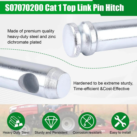 Cat 1 Tractor Top Link Pin Hitch Replacement Fits 195589M1 AC339942, close-up view, heavy-duty steel, zinc plating