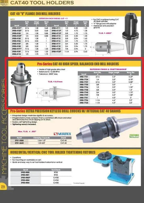 Half Inch Cat 40 V Flange End Mill Holder With Three Inch Gage Depth For Precision Milling Balanced To 18000 RPM And 0.0003 Inch Tolerance Made From 20CrMnTi Alloy Steel With Electrolysis Nickel Coating Pro Series By HHIP displayed in catalog