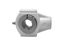 Front view of 1-3/8 in (34.9 mm) white polymer hanger bearing, single-row ball bearing sealed contact, concentric collar locking, relubricatable