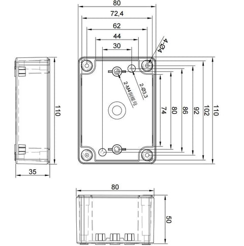 Dimensions of Universal Waterproof CCTV Camera Enclosure Box With ABS Construction IP66 Weatherproof Junction Box for outdoor projects.