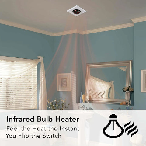 Ceiling Bathroom Exhaust Fan And Infrared Heater All In One 70 CFM 250 Watt BR40 Size Infrared Bulb Not Included 4.0 Sones installed view