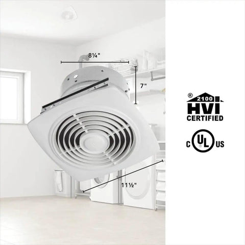 High Performance Ceiling Exhaust Fan 200 CFM 8.5 Sones White Vertical Discharge Ceiling Ventilation Fan Installed in Room