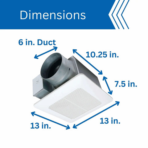 WhisperQuiet Ceiling Vent Fan With SmartFlow DC Motor For Bathrooms And Laundry Rooms 110 130 150 CFM top view dimensions