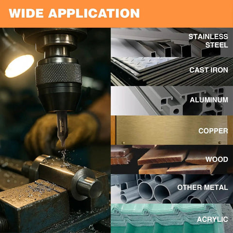 Drilling stainless steel, cast iron, aluminum, copper, wood, and acrylic with 6 Piece M35 HSS 60 Degree Center Drill Bit Set.