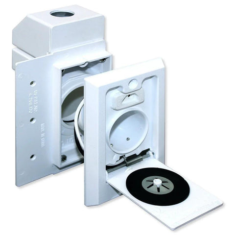 NuTone CI358 central vacuum direct-connect electrified inlet, white plastic wall unit with round vacuum port.