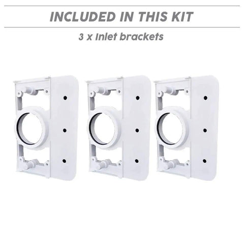 Three inlet brackets from Complete Central Vacuum Fittings Kit With 3 Low Voltage Inlets Excluding Pipes For Universal 2 Inch PVC Piping System.