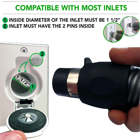 Close-up of a Universal Central Vacuum Hose With 50ft Length And Handle Switch For Easy On Off Control showing inlet compatibility and connection.
