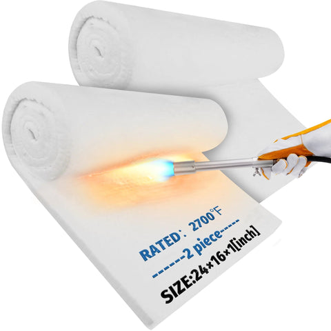 Ceramic fiber insulation blanket, white 24x16x1 in, 2-piece set, heat resistant to 2700°F.