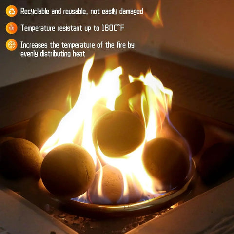 Ceramic Fire Balls for Fire Pit, Set of 12 Round Fire Stones Reusable Fireplace Ball burning in gas fireplace, black, indoor use