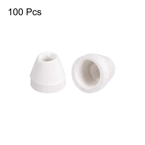Two white ceramic electrical insulator beads, tapered hollow porcelain tubes