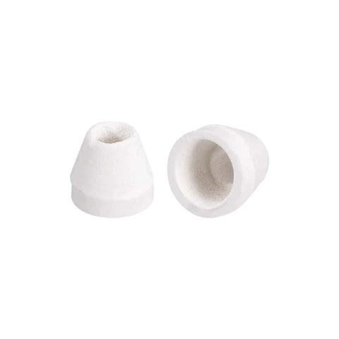 Ceramic electrical insulator beads, 4mm diameter tapered porcelain tubes, white ceramic, two pieces shown