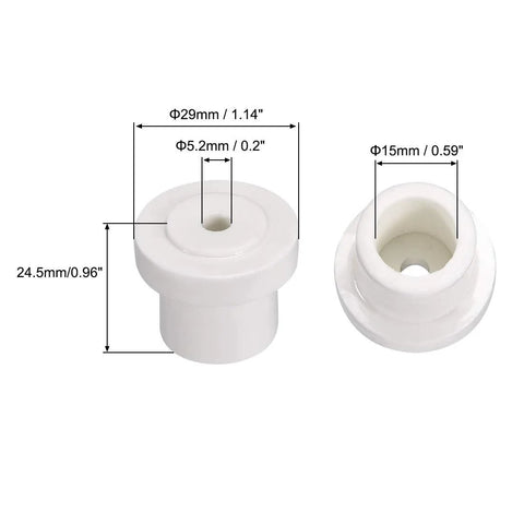 Ceramic insulation bead, white, 5.2 mm through hole and 15 mm inner bore; two beads shown.