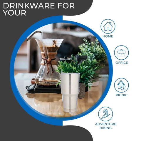 Ceramic Interior 30oz Wine Tumbler With Lid on table, ideal for home or office, featuring double wall vacuum insulated for hot/cold drinks.