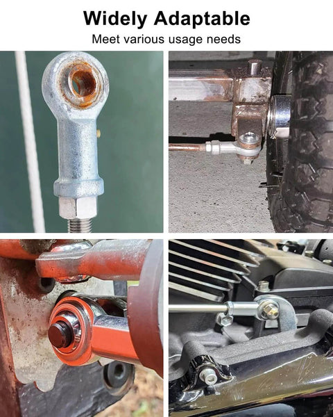 CF6 rod end bearing heim joint kit, 3/8 inch bore installed in machinery and automotive systems, showcasing adaptability.