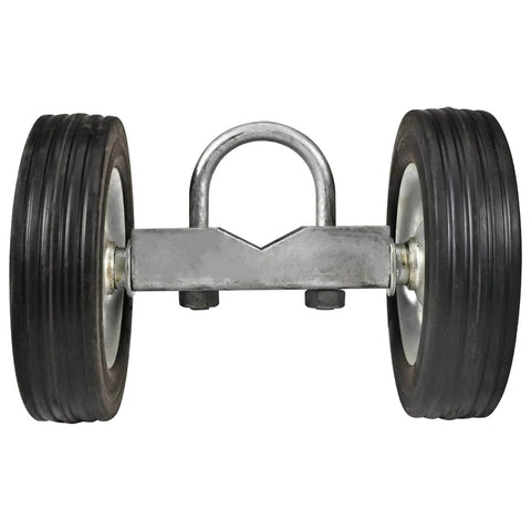 Rolling Gate Hardware Kit for Chain Link Sliding Gates Includes 6 Inch Double Wheel Carrier close-up