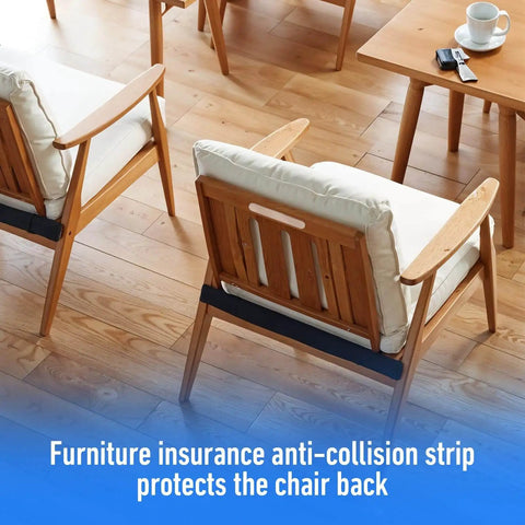 Wooden chair with white cushion and anti-collision strip on wooden floor near table and magazine