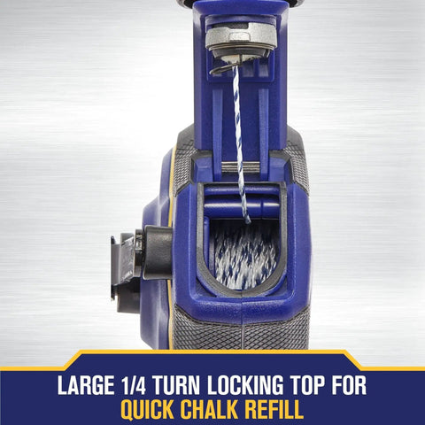 Speedline Pro Chalk Line Reel with 100 ft hi-tensile line, blue housing, quick chalk refill feature visible