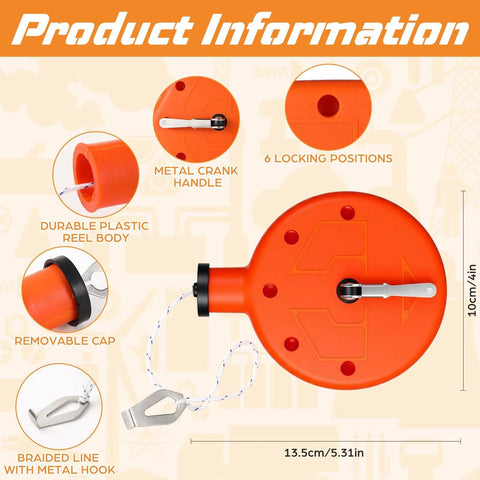 Two Pack 100 Ft Chalk Line Tool Reels Set With Portable PP Case Bright Orange For Construction with metal crank and hook