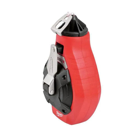 Milwaukee Chalk Line Reel Set F with 100 ft blue line for precise layout, featuring a sturdy red and black design.