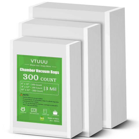 VTUUU Chamber Vacuum Bags 300 count, pre-cut 6x10, 8x12, 10x13, BPA-free 3-mil heavy-duty bags