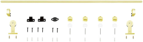 Seventy Eight And Three Quarters Inch Single Roller Round Rod Barn Door Hardware Kit In Champagne Brass Finish Stainless Steel