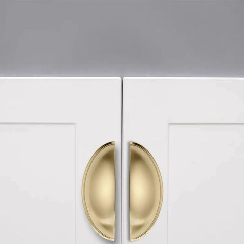 10 Pack 3 Inch Champagne Bronze Cup Drawer Pulls For Cabinets And Furniture Durable Solid Metal Kitchen Hardware installed on white cabinets