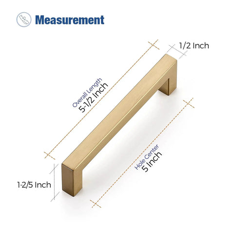 Champagne Bronze Cabinet Handles 5 Inch Center to Center Stainless Steel Square Kitchen Drawer Pulls dimensions diagram
