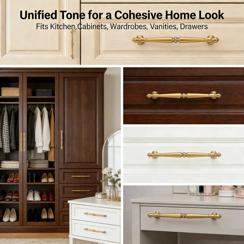 10 Pack 5 Inch Champagne Bronze Cabinet Handles And Drawer Pulls In Brushed Champagne Gold for kitchen cabinets and dressers.