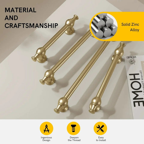 25 Pack Champagne Bronze Cabinet Handles Drawer Pulls With 5 Inch Hole Centers displayed on a table, solid zinc alloy material shown.