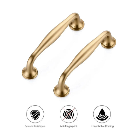 Two 3.75 Inch champagne bronze cabinet handles with scratch resistance, anti-fingerprint, oleophobic coating, made from solid zinc alloy.